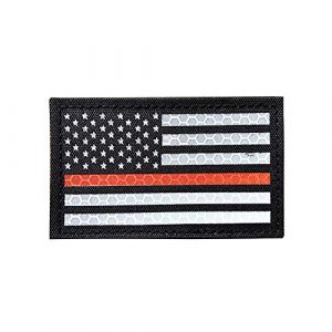 Minason Airsoft Morale Patch 1 2x3.5 inch Red Line Reflective Vest Patch US USA American Flag Morale Tactical SWAT Patches Hook-Fastener Backing (Red-Left)