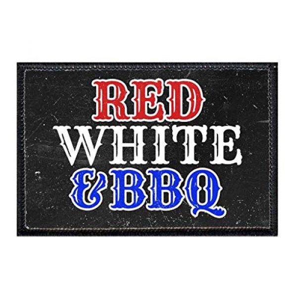 P PULLPATCH Airsoft Morale Patch 1 Red, White & BBQ Morale Patch | Hook and Loop Attach for Hats, Jeans, Vest, Coat | 2x3 in | by Pull Patch