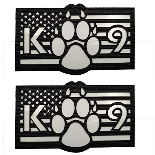 APBVIHL Airsoft Morale Patch 1 Glow in Dark USA Flag K9 Dog Handler Paw K-9 Tactical Morale Fastener Patch, Hook and Loop Backing for Harness Vest, Bundle 2 Pieces, 3.54 x 2.17 Inch