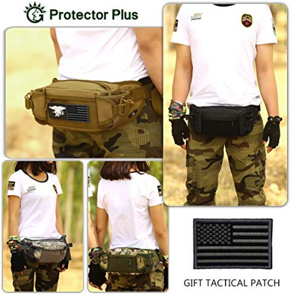 Protector Plus Tactical Pouch 3 Protector Plus Tactical Fanny Pack Military Running Waist Bag Sling Hip Belt Army Lumbar Tool Gear Pouch Bumbag (Patch Included)