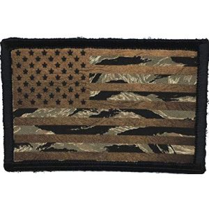 RedheadedTshirts Airsoft Morale Patch 1 Brown/Tiger Stripe USA Flag Morale Patch. 2x3" Hook Patch. Made in The USA