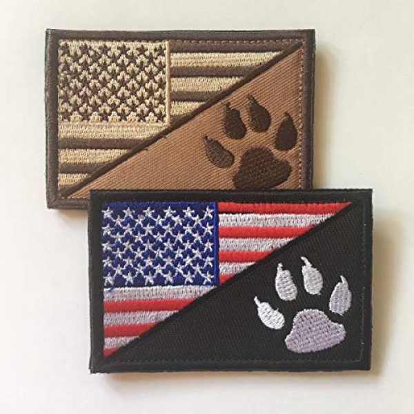 Xunqian Airsoft Morale Patch 3 USA American Flag w/Dog Tracker Paw Embroidered Applique Morale Hook & Loop Patch (Bundle 2pcs red/Brown)
