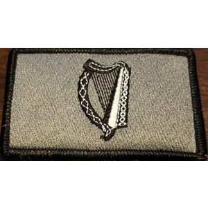 Fast Service Designs Airsoft Morale Patch 1 Irish Ireland The Harp Flag Embroidered Patch with Hook & Loop MC Biker Tactical Morale Shoulder Emblem Gray & Black Version Black Border