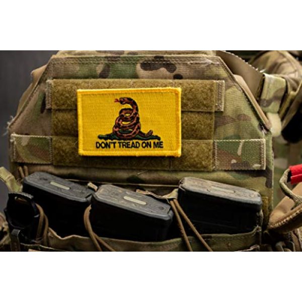 BASTION Airsoft Morale Patch 5 BASTION Morale Patches (Don't Tread On Me, Yellow/Red) | 3D Embroidered Patches with Hook & Loop Fastener Backing | Clean Stitching | Military Patches for Tactical Bag, Hats & Vest