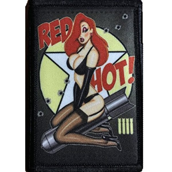 RedheadedTshirts Airsoft Morale Patch 1 WWII Bomber pin up girl "red hot" 2x3" Velcro morale patch.