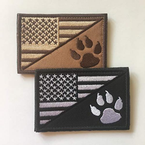 Xunqian Airsoft Morale Patch 3 USA American Flag w/Dog Tracker Paw Embroidered Applique Hook & Loop Patch (D-Bundle 2pcs Brown,Black)