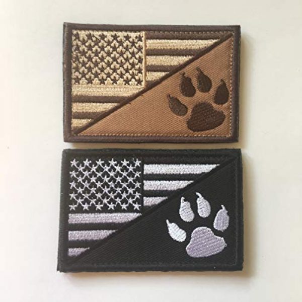 Xunqian Airsoft Morale Patch 2 USA American Flag w/Dog Tracker Paw Embroidered Applique Hook & Loop Patch (D-Bundle 2pcs Brown,Black)
