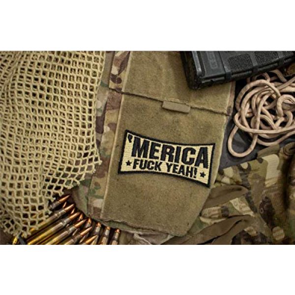 BASTION Airsoft Morale Patch 2 BASTION Morale Patches ('Merica, Tan) | 3D Embroidered Patches with Hook & Loop Fastener Backing | Well-Made Clean Stitching | Military Patches Ideal for Tactical Bag, Hats & Vest