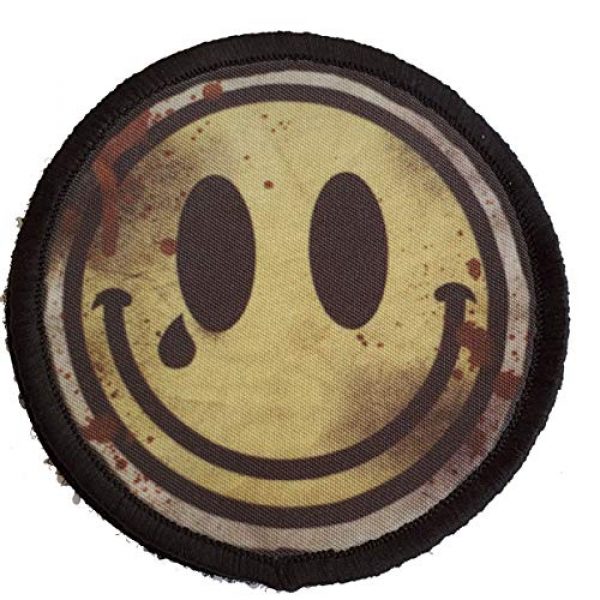 RedheadedTshirts Airsoft Morale Patch 1 3" Distressed Bloody Smiley Face Morale Patch Funny Tactical Military. Hook Made in The USA Perfect for Your Rucksack, Molle Gear, Operator hat or Cap! Redheadedtshirts