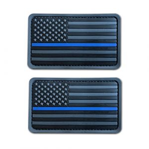 Baotu Airsoft Morale Patch 1 2 Pack 2x3.5 3D PVC Rubber Thin Blue Line US USA American Flag Patch Police Patch Hook-Fastener Backing (Gray)