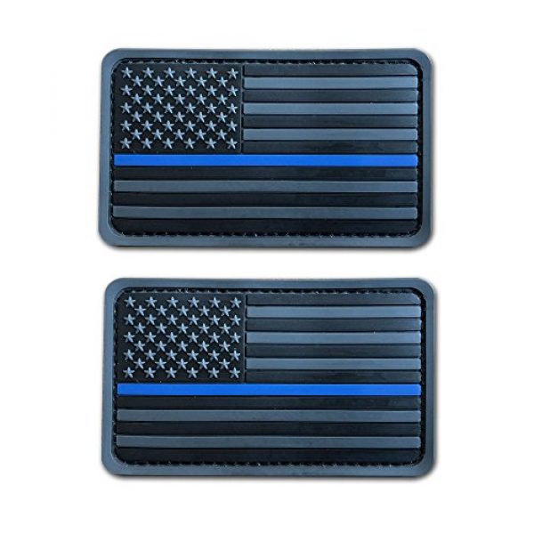 Baotu Airsoft Morale Patch 1 2 Pack 2x3.5 3D PVC Rubber Thin Blue Line US USA American Flag Patch Police Patch Hook-Fastener Backing (Gray)