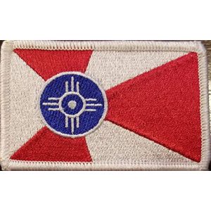 Fast Service Designs Airsoft Morale Patch 1 City of Wichita Kansas Flag Iron-On Embroidered Applique Patch Tactical Morale Travel Patriotic Emblem White Border