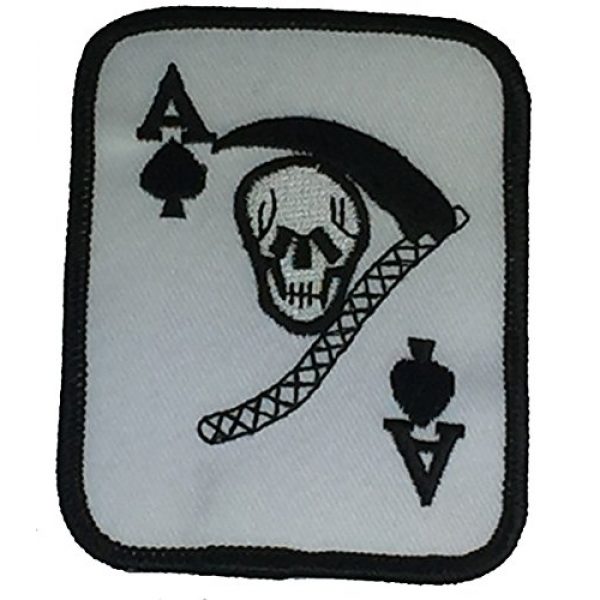 STS Airsoft Morale Patch 1 ACE OF SPADES WITH SKULL AND CROSS BONES with SICKLE PATCH - BLACK AND WHITE - Veteran Owned Business