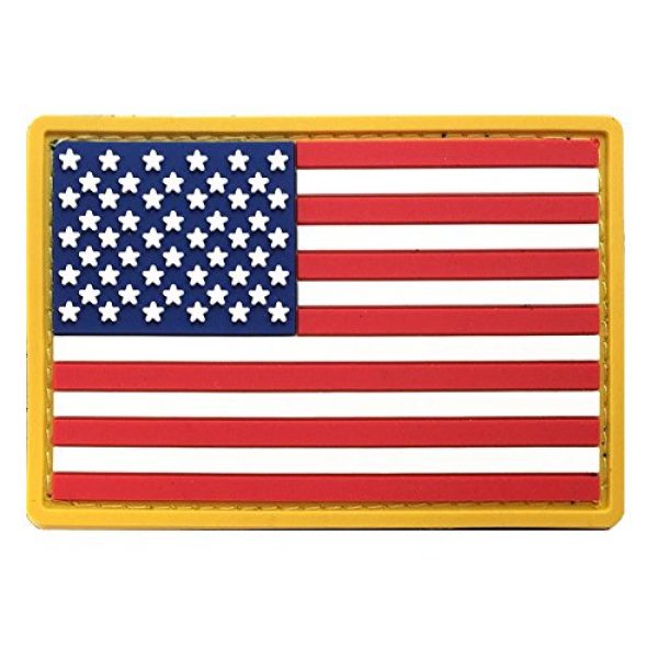 LINX Corp Airsoft Morale Patch 1 3" x 2" American Flag PVC Patch with Velcro - Red White & Blue Gold Border - USA Flag Patch United States of America Military Uniform Tactical Jacket Milsim Hats - Soft Rubber Emblem - Hook & Loop