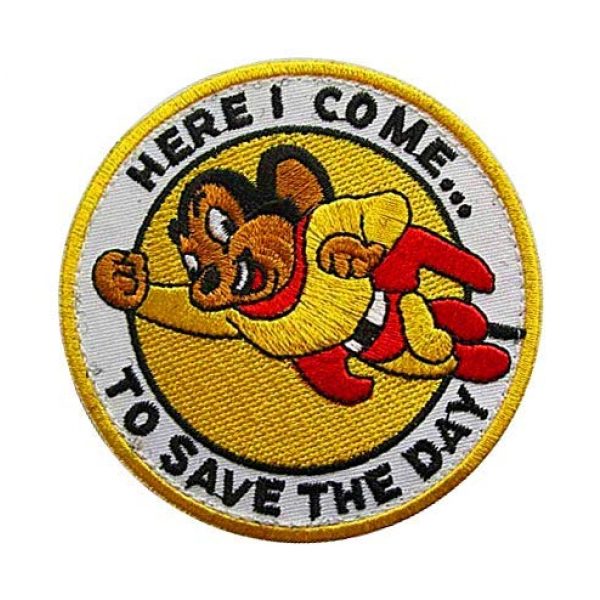 Embroidery Patch Airsoft Morale Patch 2 Mighty Mouse"Here I Come to Save The Day" Military Hook Loop Tactics Morale Embroidered Patch