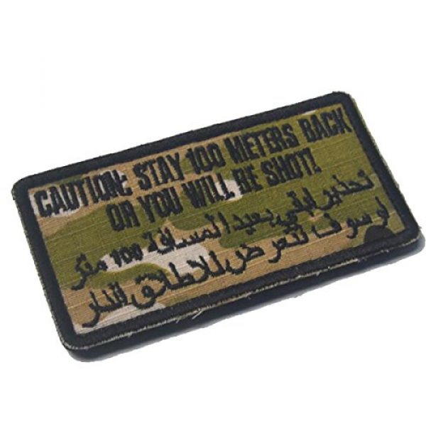 ODSP Airsoft Morale Patch 7 Caution Stay 100 Meters Back or You Will Be Shot Embroidery Military Tactical Morale Badge Hook & Loop Desert Emblem Patch 3.94" x 1.97" Sized for Clothes Jeans Jackets Backpacks (Bubble 3 Pieces)
