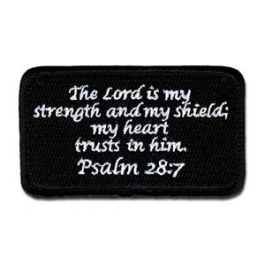 BASTION Airsoft Morale Patch 1 BASTION Morale Patches (Psalm 28:7, Black) | 3D Embroidered Patches with Hook & Loop Fastener Backing | Well-Made Clean Stitching | Christian Patches Ideal for Tactical Bag, Hats & Vest