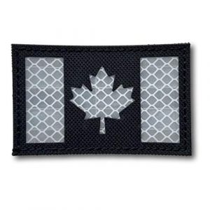 Backwoods Barnaby Airsoft Morale Patch 1 Canada Flag Reflective Morale Patch with Hook & Loop (Black/White, 2" x 3.25")