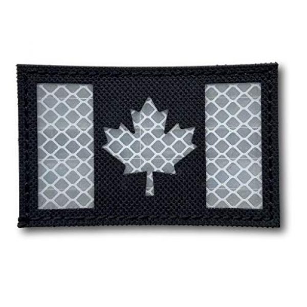 Backwoods Barnaby Airsoft Morale Patch 1 Canada Flag Reflective Morale Patch with Hook & Loop (Black/White, 2" x 3.25")
