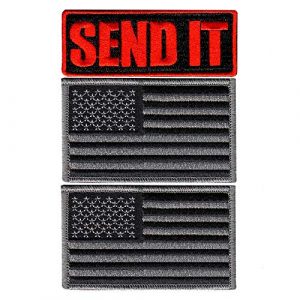 Ebateck Airsoft Morale Patch 1 Ebateck Send It Patch Small & American Us Flag, 3 Pack, Embroidered Morale Tactical Patches Funny for Hat Backpack Jackets Applique Fastener Hook & Loop Emblem, Red Black Gray Color