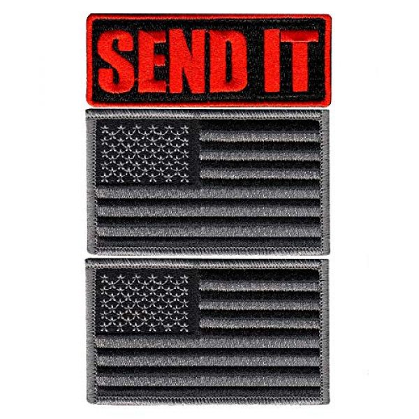 Ebateck Airsoft Morale Patch 1 Ebateck Send It Patch Small & American Us Flag, 3 Pack, Embroidered Morale Tactical Patches Funny for Hat Backpack Jackets Applique Fastener Hook & Loop Emblem, Red Black Gray Color