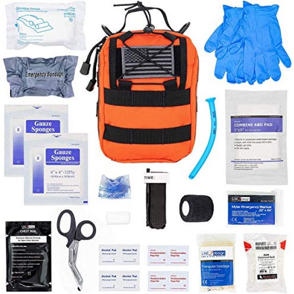 LINE2design Tactical Pouch 1 LINE2design Complete Survival Kit - EMS EMT Emergency Response Fully Stocked Tactical Molle Bag - Advanced First Aid Medical Supplies - Heavy Duty Outdoor Gear EDC IFAK Pouch Stop Bleeding Kit Orange