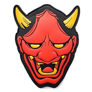 Generic Airsoft Morale Patch 1 Generic PVC Red Hannya Mask Morale Tactical Patch with Hook and Loop backing, 4" tall