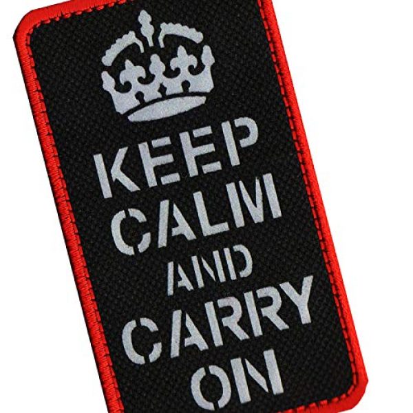ODSP Airsoft Morale Patch 6 Keep Calm and Carry on Morale Patch with Loop and Hook Backing, IR Reflective Tactical Military Patches Badge 3.94 x 1.97 Inch 2PCS