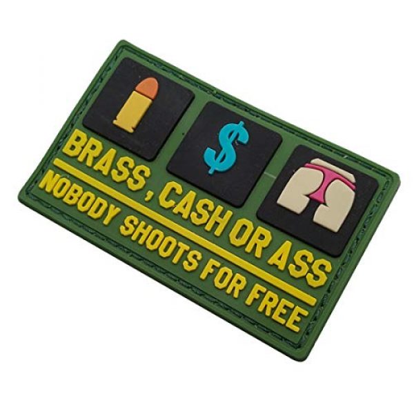 ODSP Airsoft Morale Patch 7 3D PVC Morale Patch - Brass Cash Or Ass Nobody Shoots for Free - Funny Rubber Morale Patches, Hook Fastener Backed 3.15 x 1.97 inch