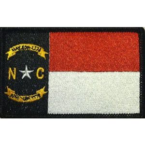 Fast Service Designs Airsoft Morale Patch 1 North Carolina State Flag Patch with Hook & Loop MC Biker Tactical Morale Emblem #02 (Black, White & RED. Black Border)