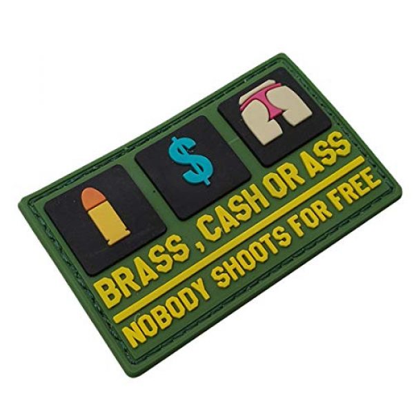 ODSP Airsoft Morale Patch 5 3D PVC Morale Patch - Brass Cash Or Ass Nobody Shoots for Free - Funny Rubber Morale Patches, Hook Fastener Backed 3.15 x 1.97 inch