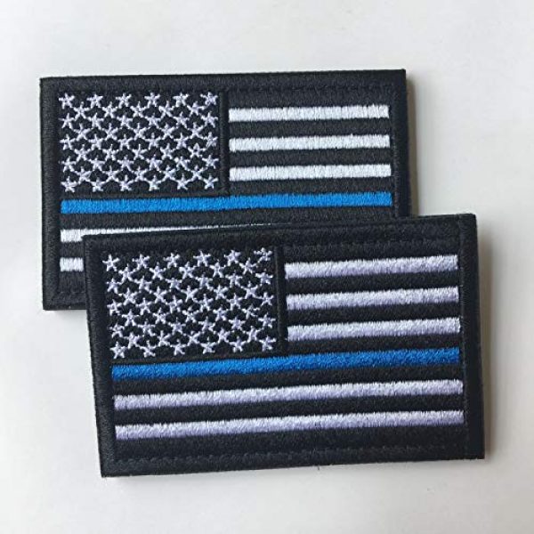 Hng Kiang Hu Airsoft Morale Patch 3 Bundle 2 Pieces-Tactical Police Law Enforcement Thin Blue Line American Flag US United States of America Military Morale Patches (Black-Blue Thin)