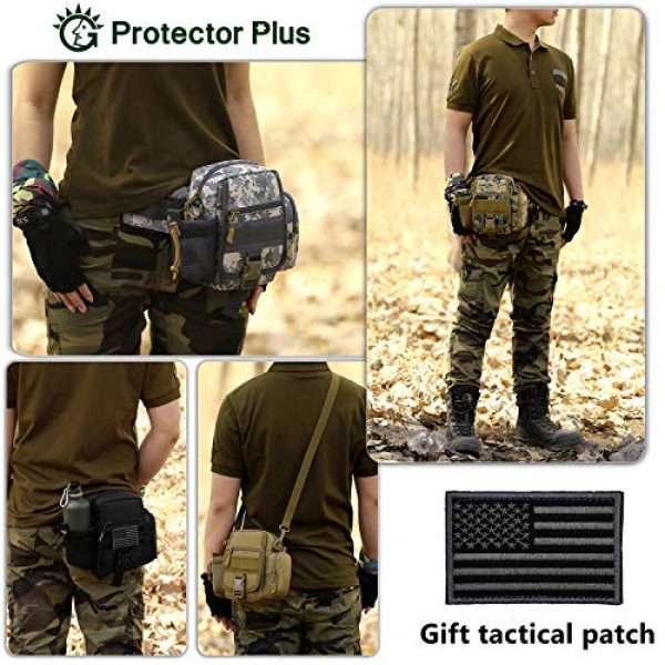 Protector Plus Tactical Pouch 3 Protector Plus Tactical Fanny Pack with Mesh Water Bottle Holder Pouch Military Running Waist Bag Hip Belt MOLLE Army Lumbar Gear Pocket Sling Shoulder Crossbody Messenger Bags (Patch Included)