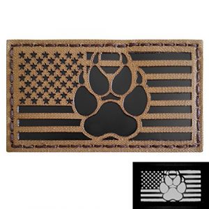 Tactical Freaky Airsoft Morale Patch 1 IR Coyote Brown Tan Infrared USA Flag K9 Dog Handler Paw K-9 Tactical Morale Hook&Loop Patch