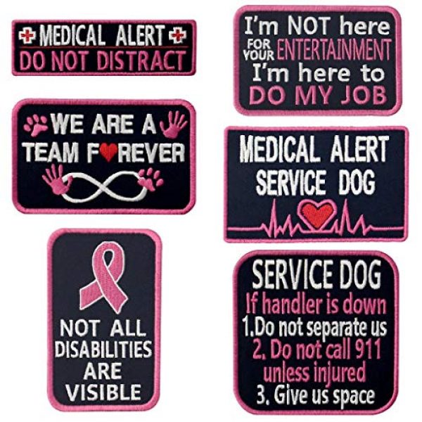 TailWag Planet Airsoft Morale Patch 1 Service Dog Medical Not All Disabilities are Visible Alert Vest/Harnesses Tactical Morale Patch Embroidered Badge Fastener Hook & Loop Emblem, 6 Pcs, Pink