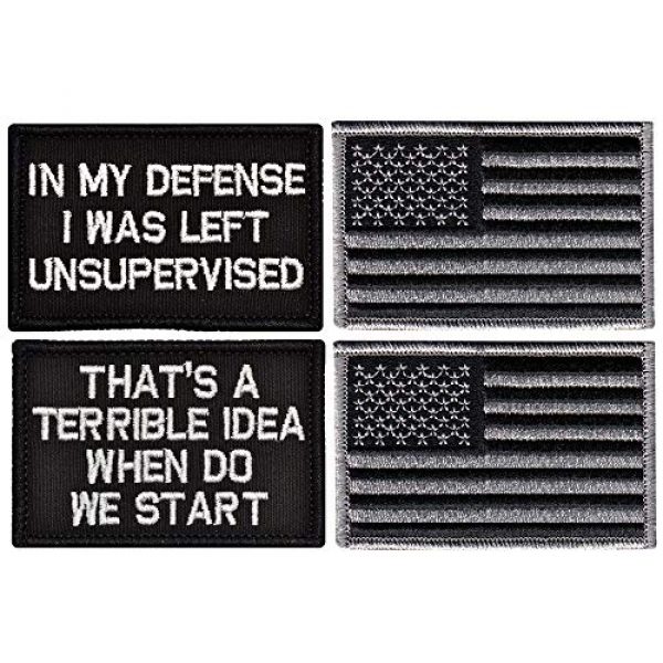 Ebateck Airsoft Morale Patch 1 Ebateck in My Defense I was Left Unsupervised Patch Small & American Us Flag, 4 Pack, Embroidered Morale Tactical Patches Funny for Hat Backpack Jackets Hook & Loop Emblem, Black Color