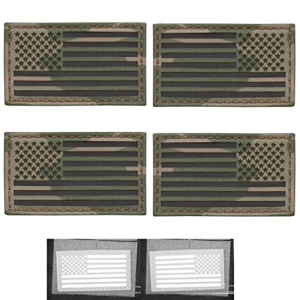 Tactical Freaky Airsoft Morale Patch 1 Bundle Set of 4 Multicam Infrared IR USA American Flags Forward and Reversed 3.5x2 Morale Fastener Patches