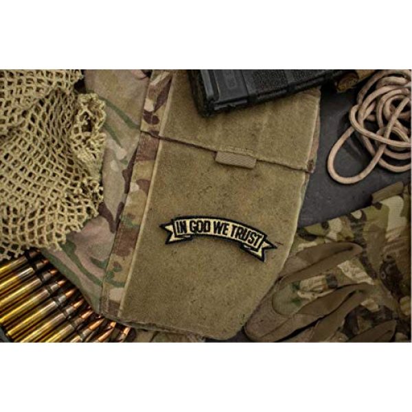 BASTION Airsoft Morale Patch 2 BASTION Morale Patches (in God We Trust, Tan) | 3D Embroidered Patches with Hook & Loop Fastener Backing | Well-Made Clean Stitching | Christian Patches for Tactical Bag, Hats & Vest
