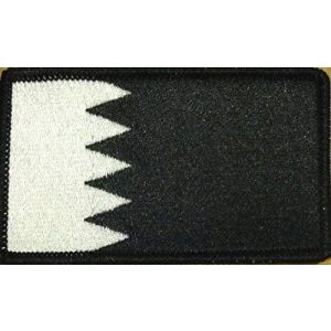Fast Service Designs Airsoft Morale Patch 1 Bahrain Flag Embroidered Patch with Hook & Loop Travel Patriotic MC Biker Morale Emblem #16 (Black & White. Black Border)