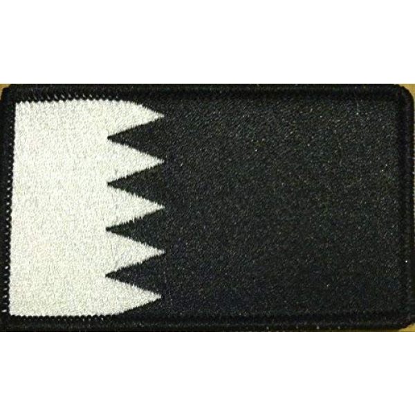 Fast Service Designs Airsoft Morale Patch 1 Bahrain Flag Embroidered Patch with Hook & Loop Travel Patriotic MC Biker Morale Emblem #16 (Black & White. Black Border)