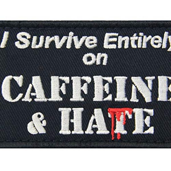 Rocking Planet Airsoft Morale Patch 2 I Survive Entirely On Caffeine & Hate Patch Embroidered Military Morale Applique Fastener Hook & Loop Emblem
