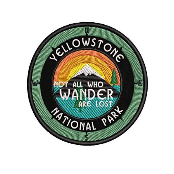 Sassy Treasures Airsoft Morale Patch 1 Yellowstone National Park, Wyoming - Not All Who Wander - 3.5" Embroidered Patch DIY Iron On/Sew On Vacation Souvenir Travel Novelty Theme Decorative Applique
