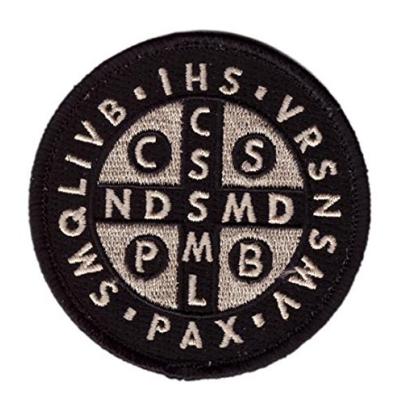 Miltacusa Airsoft Morale Patch 1 Hook Black Tan St. Benedict Cross Medal Christian Patch SB05