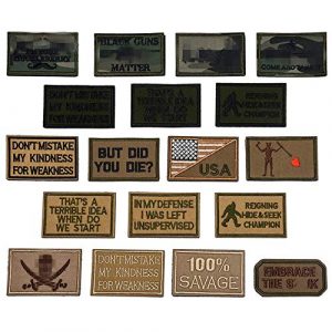 Butie Airsoft Morale Patch 1 Butie 18 Pack Tactical Morale Patches with Hook & Loop, Funny Military Backpack Hat Vest Patch Embroidery Army Badge Set for (RF-65)