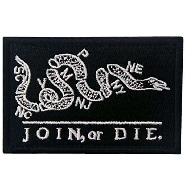 EmbTao Airsoft Morale Patch 1 Join Or Die Tactical Embroidered Morale Applique Fastener Hook&Loop Patch - Black