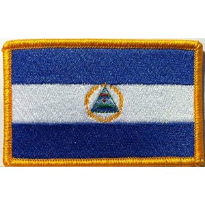 Fast Service Designs Airsoft Morale Patch 1 Nicaragua Flag Embroidered Patch with Hook & Loop Travel Morale Patriotic Nicaraguan MC Biker Shoulder Gold Emblem #9