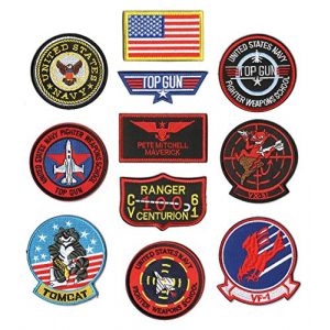 WZT Airsoft Morale Patch 1 WZT 11 Pieces TOP Gun Tactical Morale Military Patch United States Navy Fighter Weapons School, American Flag, CV-61 USS Ranger 100 Centurion, Tom Cat, Pete Mitchell Maverick, VX-31, VF-1 Embroidered
