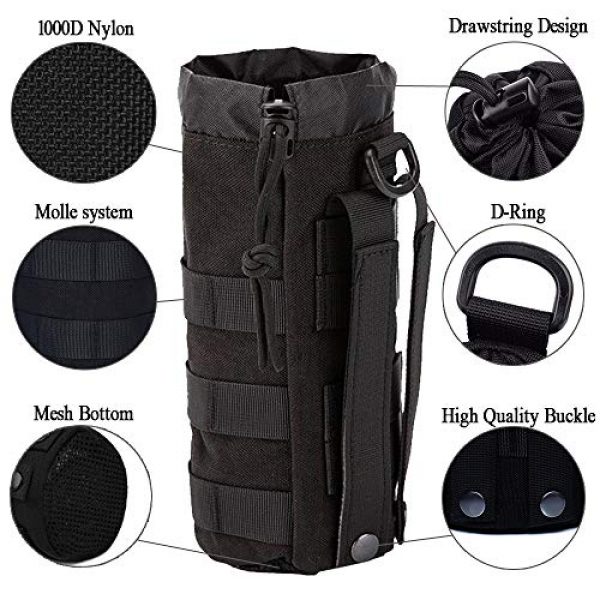 Novemkada Tactical Pouch 4 Novemkada Water Bottles Pouches - 1000D Tactical Molle Drawstring 32OZ Hydration Carrier Bag