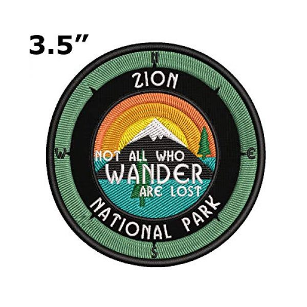Sassy Treasures Airsoft Morale Patch 2 Zion National Park, Utah - Not All Who Wander - 3.5" Embroidered Patch DIY Iron On/Sew On Vacation Souvenir Travel Novelty Theme Decorative Applique