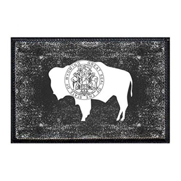 P PULLPATCH Airsoft Morale Patch 1 Wyoming State Flag - Black and White - Distressed - Modified | Hook and Loop Attach for Hats, Jeans, Vest, Coat | 2x3 in | by Pull Patch